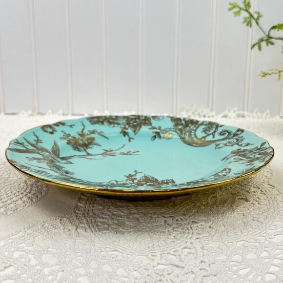 222 Fifth Adelaide Blue Gold Set of 4 Salad Lunch Plates Scalloped Edge 8.75" - Picture 9 of 11
